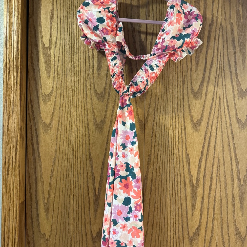 SHEIN Floral Backless Dress - Pink and Green